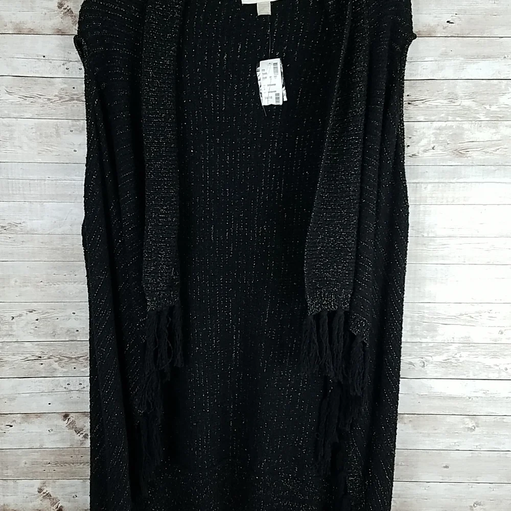 Avenue, Black Chunkie Cardigan with gold Thread shimmers, sweater, Sz 14/16 - Picture 7 of 11